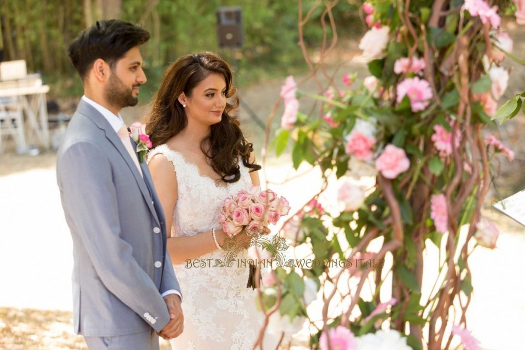 indian bride and groom during their civil wedding in italy 1024x683 - Symbolic white dress wedding ceremony in Tuscany