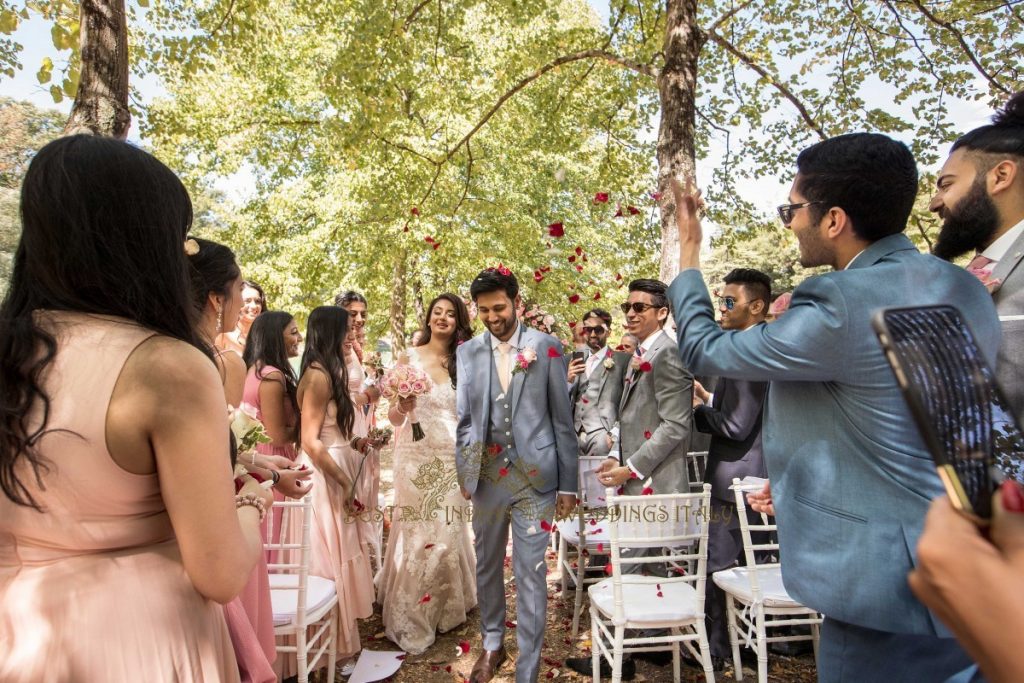 indian couple after symbolic wedding in italy 1024x683 - Symbolic white dress wedding ceremony in Tuscany