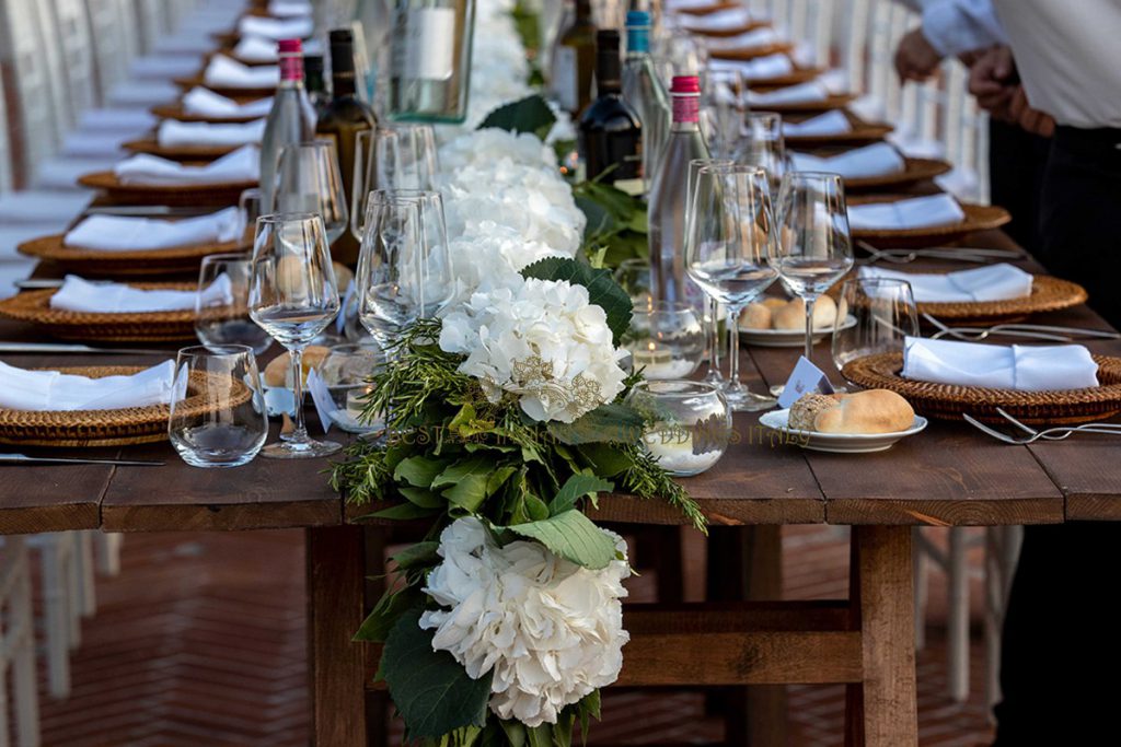 wedding reception setup floral decor 1024x683 - Romantic sunset civil wedding ceremony in Tuscany