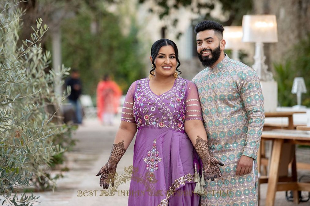 sikh bride and groom at their menhdi pre-wedding event in italy