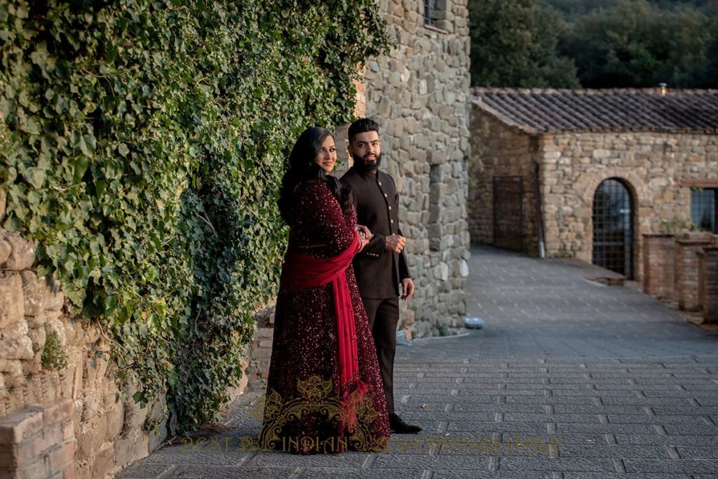 indian couple in reception attire in italy 1024x683 - Fairy Tale Sikh wedding in an Italian castle in Umbria