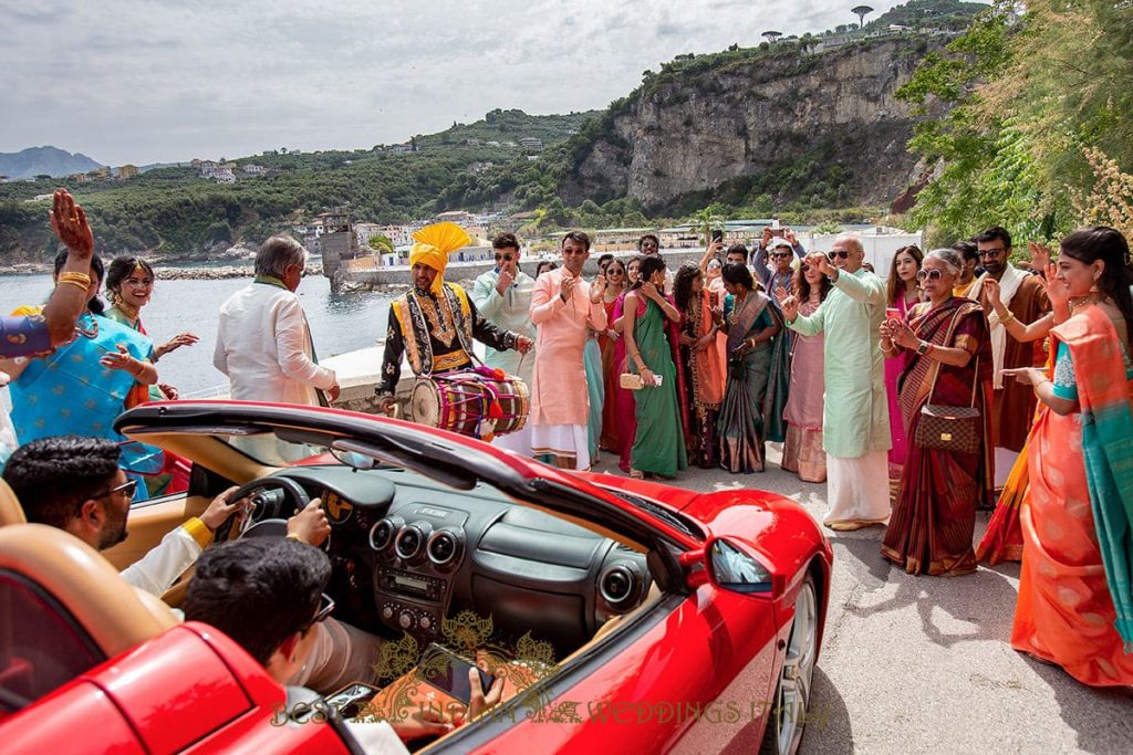 ferrari baraat on the amalfi coast in italy 1024x683 - Tamil and Gujarati Hindu wedding on the Amalfi coast