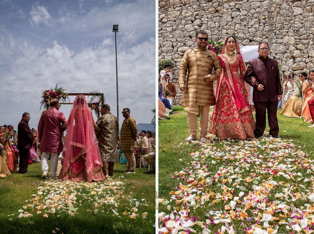 indian bride arrival amalfi coast italy 1024x761 - Tamil and Gujarati Hindu wedding on the Amalfi coast