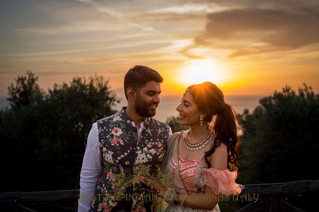 indian couple portrait at sunset on the amalfi coast 1024x680 - Hindu pre-wedding events on the Sorrento coast