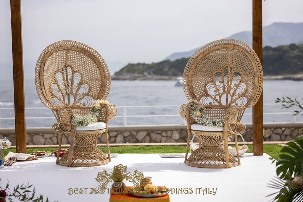 peacock chairs for hindu wedding ceremony in sorrento 1024x683 - Tamil and Gujarati Hindu wedding on the Amalfi coast