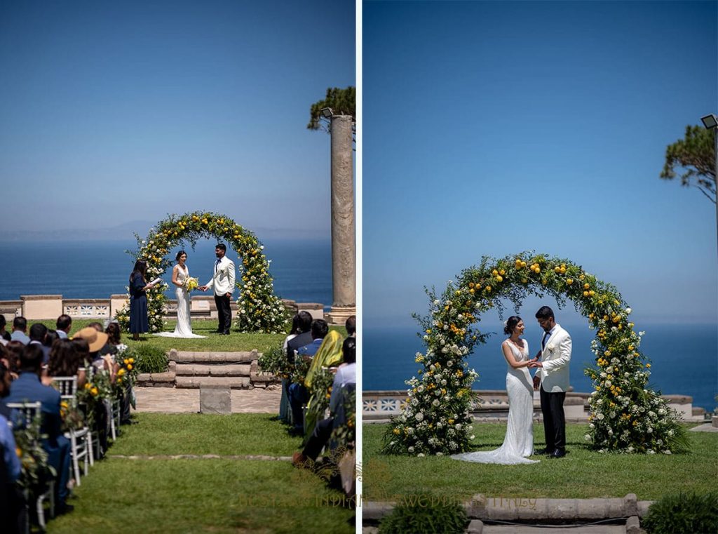 white dress seaside wedding ceremony on the amalfi coast 1024x761 - Lemon themed civil wedding and reception on the Amalfi coast