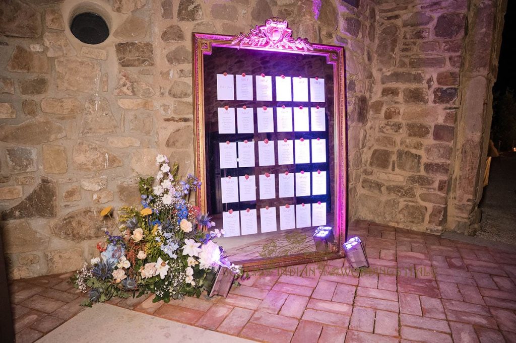 mirror sitting plan reception 1024x681 - Fairy tale symbolic wedding in an Italian castle overlooking the sea