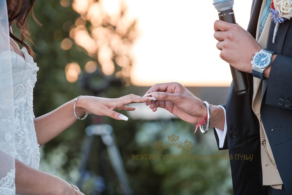 rings exchange civil wedding italy 1024x683 - Fairy tale symbolic wedding in an Italian castle overlooking the sea