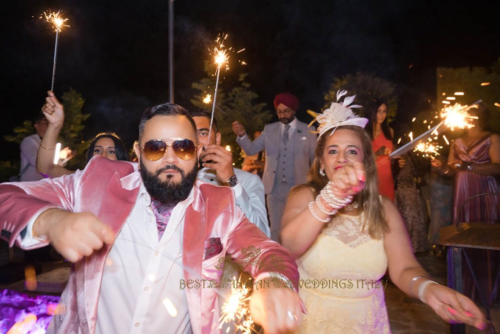 sparklers for wedding in italy 1024x683 - Fairy tale symbolic wedding in an Italian castle overlooking the sea