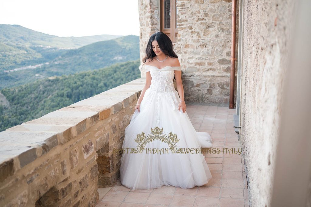 stunning indian bride in white dress 1024x683 - Fairy tale symbolic wedding in an Italian castle overlooking the sea