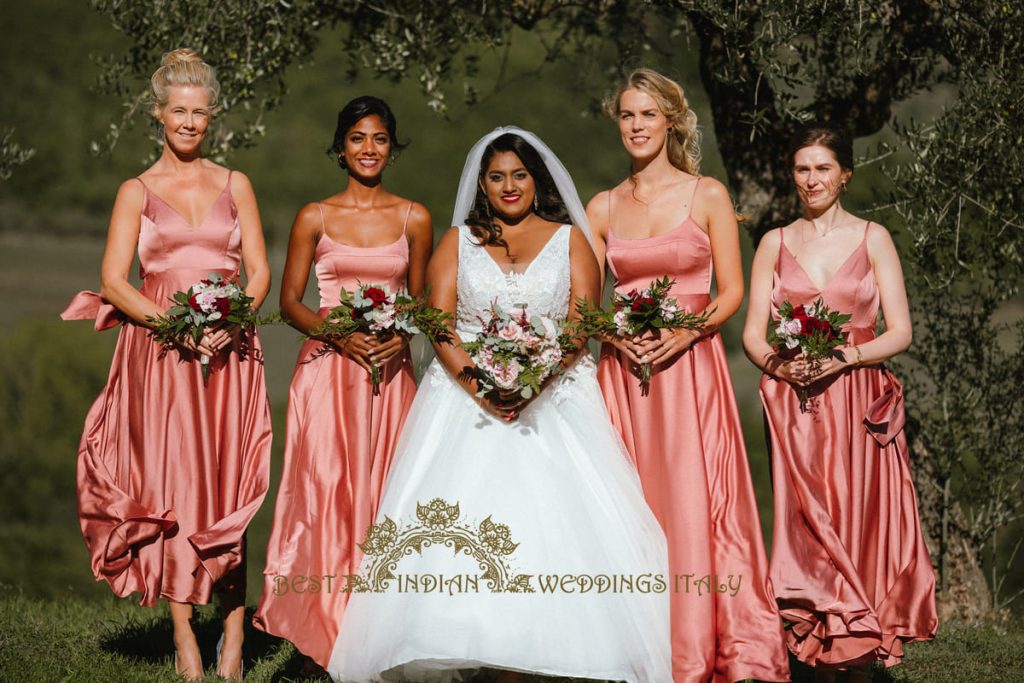 bride with bridesmaids at civil wedding italy 1024x683 - Intimate civil wedding in Italy among the vineyards