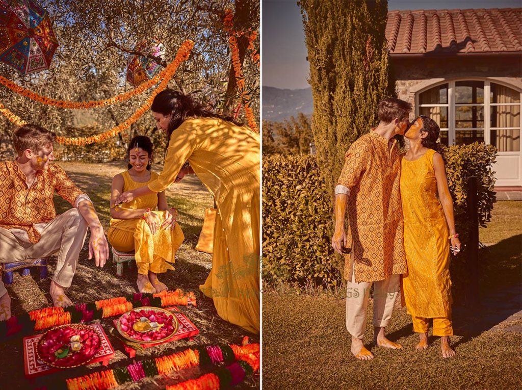 haldi indian ceremony italy 1024x765 - Fusion Marathi Hindu wedding in a panoramic Villa in Tuscany