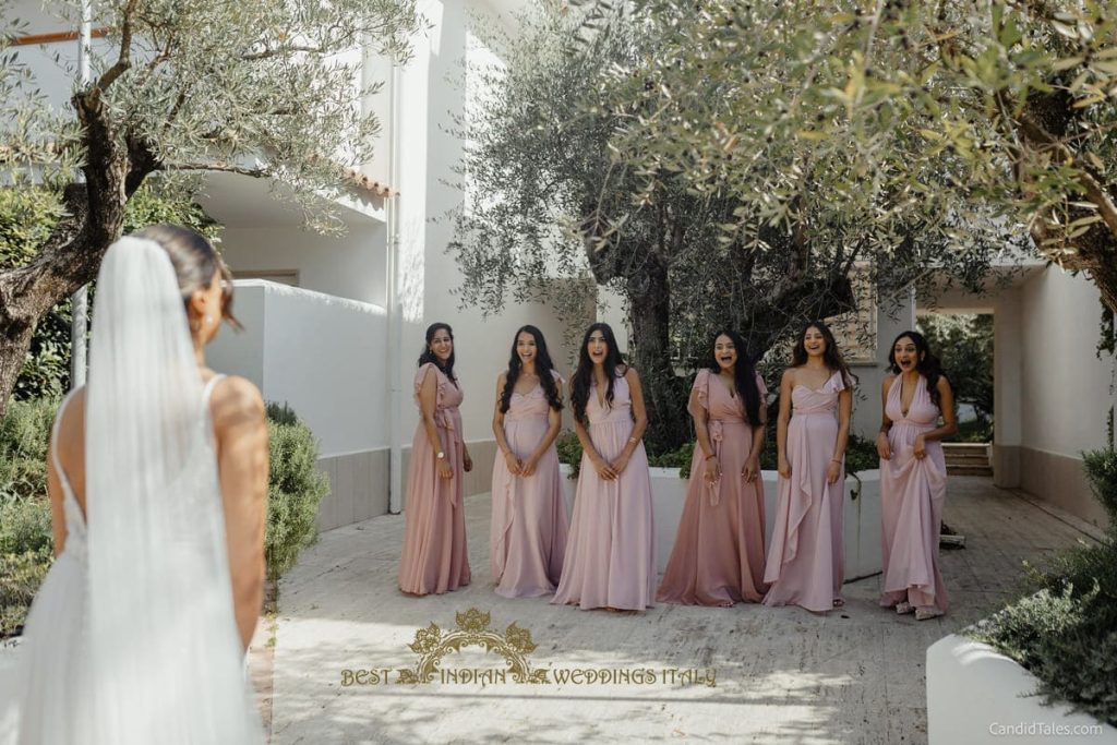 first look white dress wedding 1024x683 - 4-days Indian beach wedding celebrations in Italy