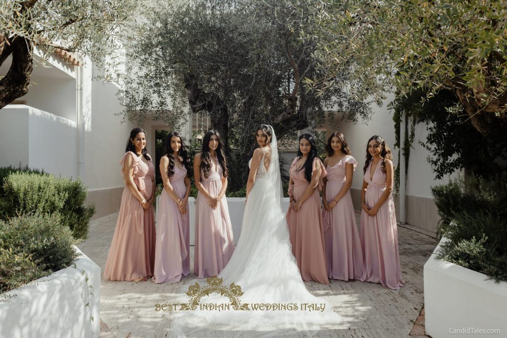 indian bride with bridesmaids 1024x683 - 4-days Indian beach wedding celebrations in Italy