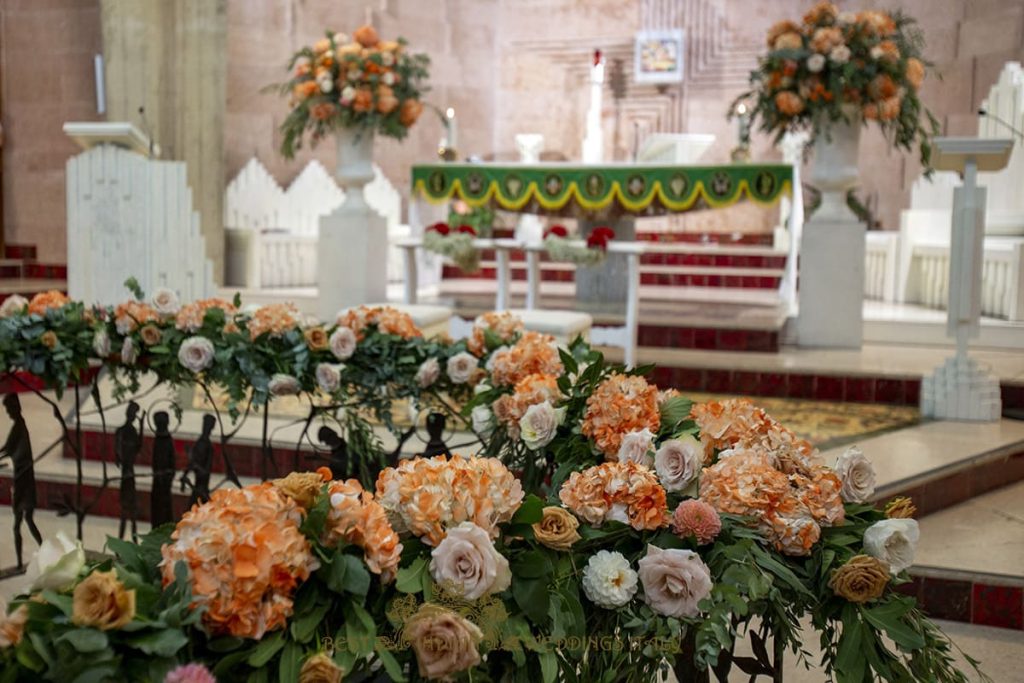 church wedding floral setup 1024x683 - Tamil Catholic wedding in Italy