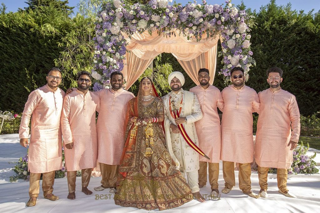 pink groomsmen outfit 1024x683 - Outdoor Sikh wedding ceremony in Italy