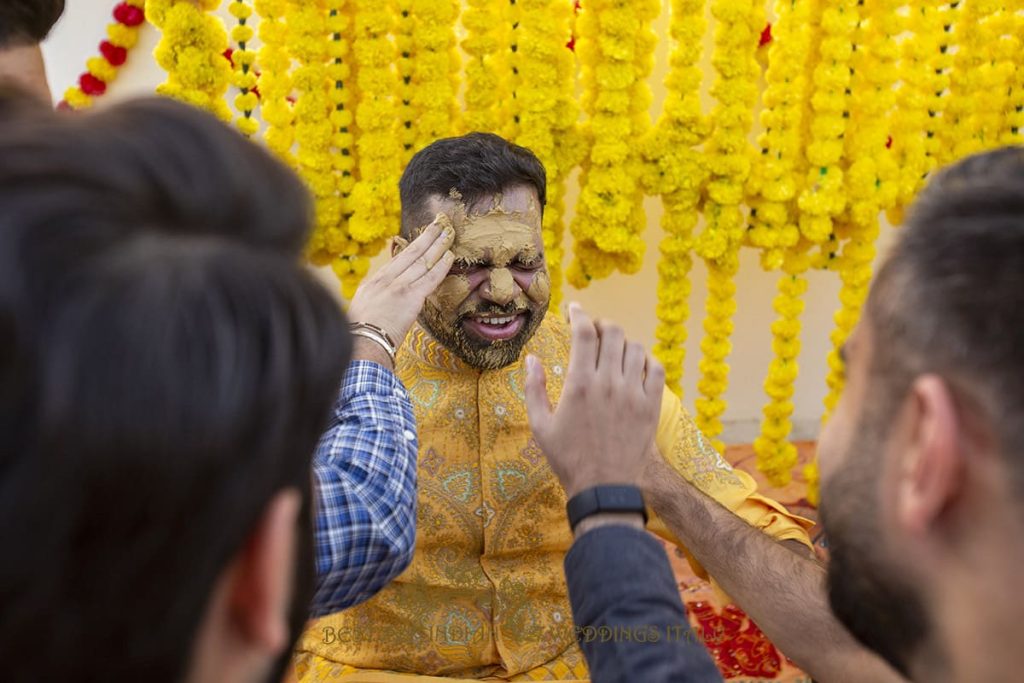 yellow haldi outfit italy 1024x683 - Sikh pre-wedding events in a stunning resort in Italy