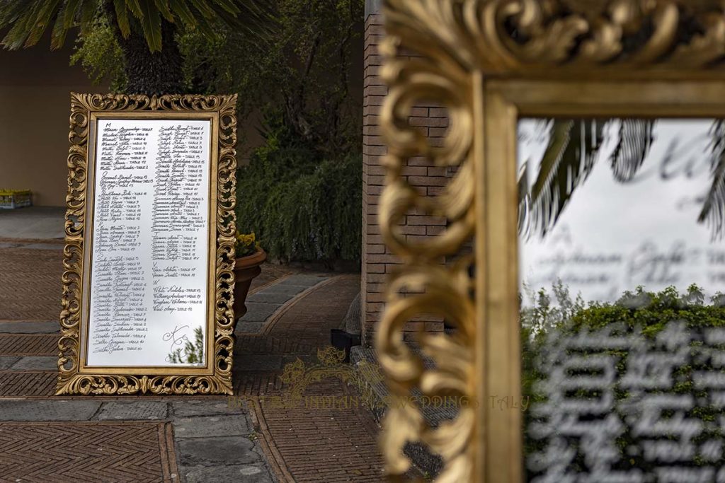 golden mirror seating plan 1024x683 - Elegant Sikh wedding ceremony in the countryside of Italy