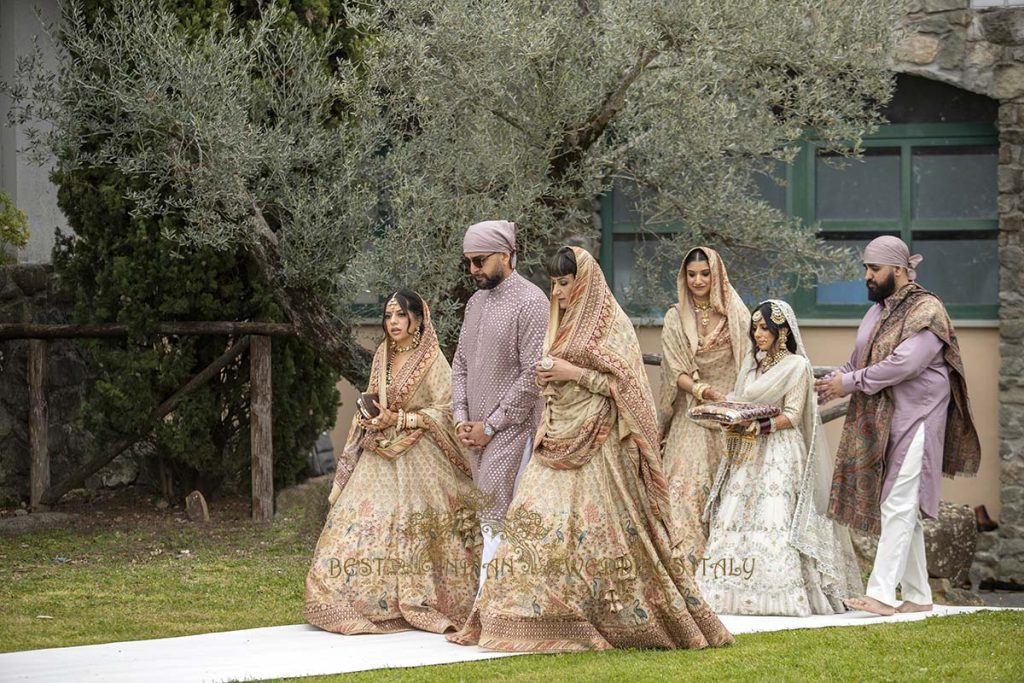 indian bride entrance italy 1024x683 - Elegant Sikh wedding ceremony in the countryside of Italy