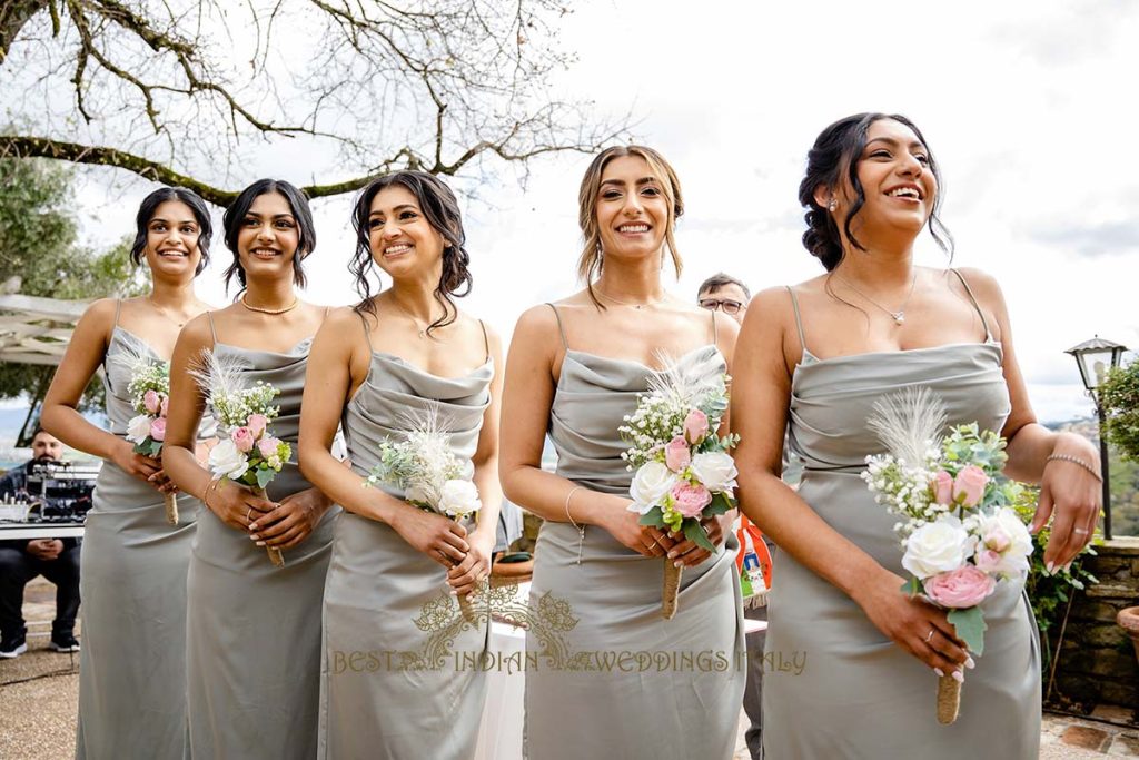 matching sage bridesmaids dresses 1024x683 - Romantic legal wedding in a beautiful castle in Italy