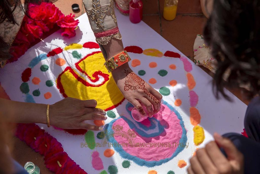 rangoli making indian pre wedding event italy 1024x683 - Sikh pre-wedding events in Italy with a wow-factor