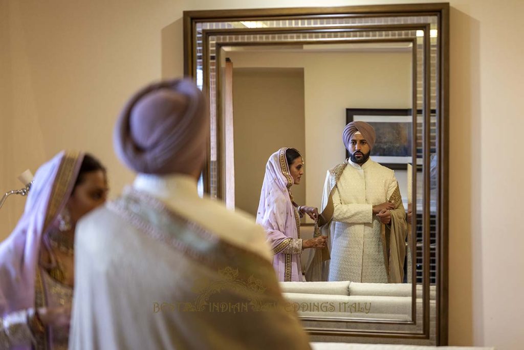 sikh groom ceremony outfit italy 1024x683 - Elegant Sikh wedding ceremony in the countryside of Italy