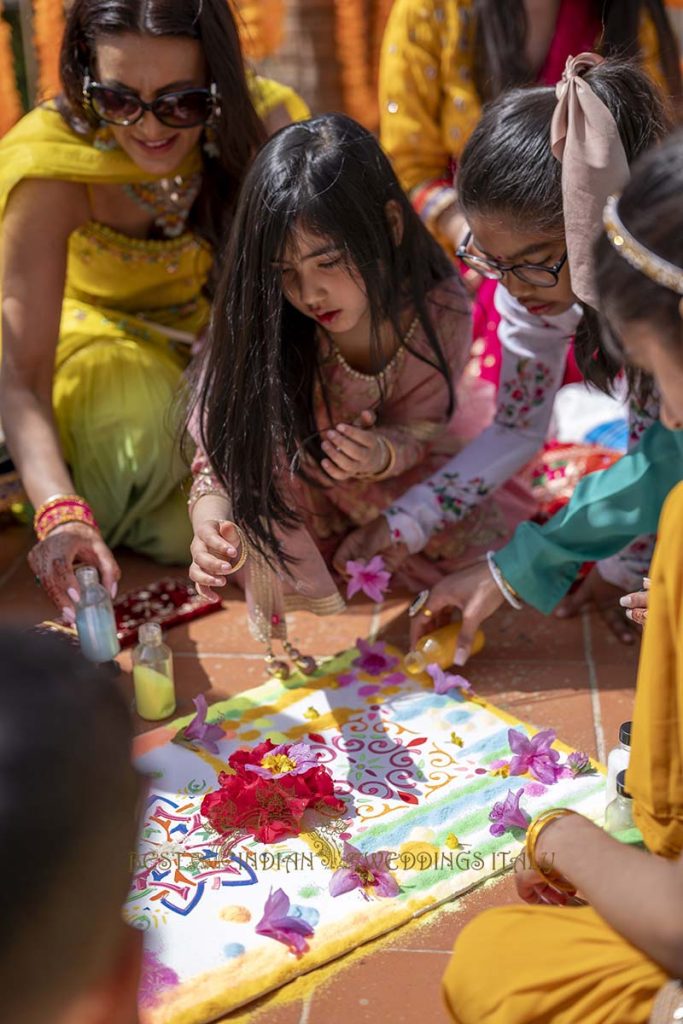 sikh rangoli pre wedding ritual 683x1024 - Sikh pre-wedding events in Italy with a wow-factor