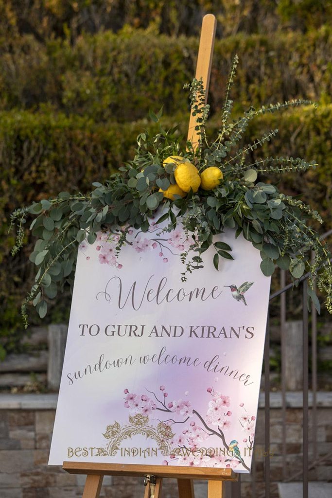 welcome party board stationery 683x1024 - Sikh pre-wedding events in Italy with a wow-factor