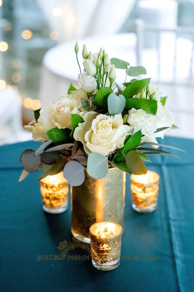 white flowers wedding centerpiece 683x1024 - Romantic legal wedding in a beautiful castle in Italy