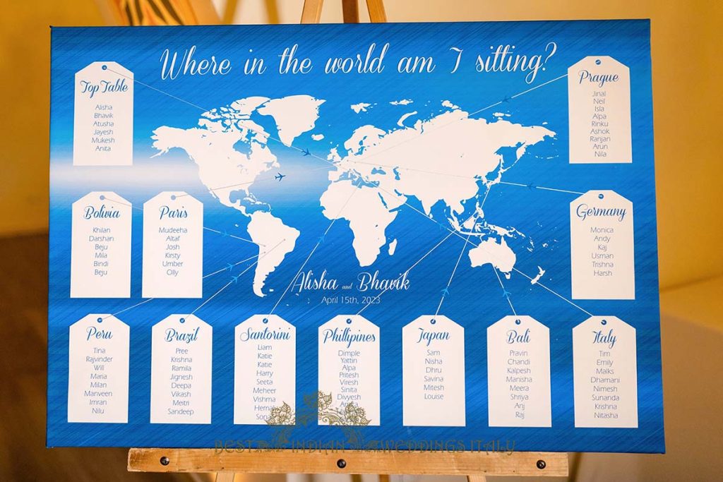 travel theme seating chart 1024x683 - Beautyful Hindu wedding in Italy despite the bad weather