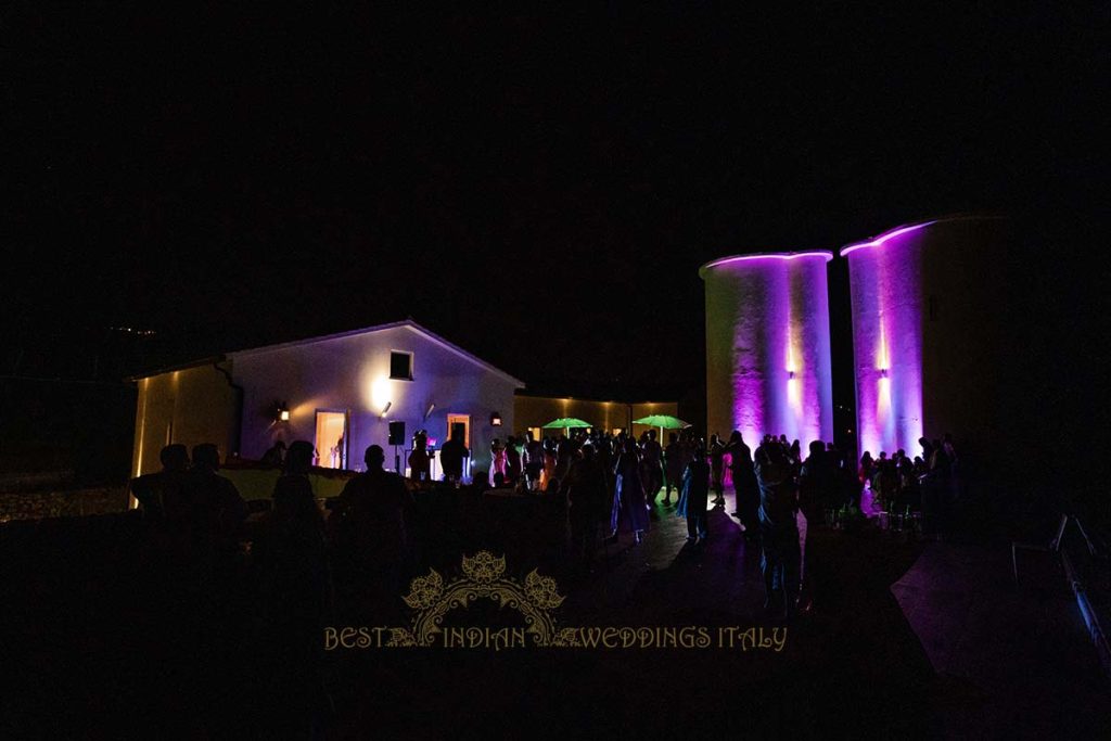 colorful uplights outdoor 1024x683 - Sikh pre-wedding event with the backdrop of the crystalline sea