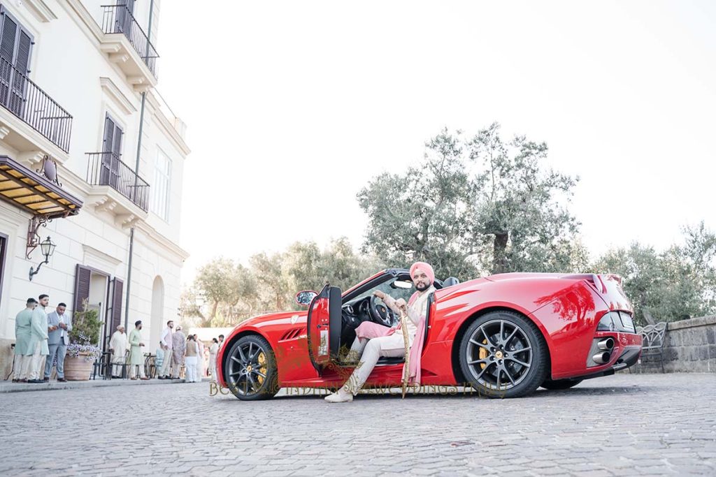 ferrari wedding car italy 1024x683 - Traditional Sikh wedding in a breathtaking seaview Villa in Italy