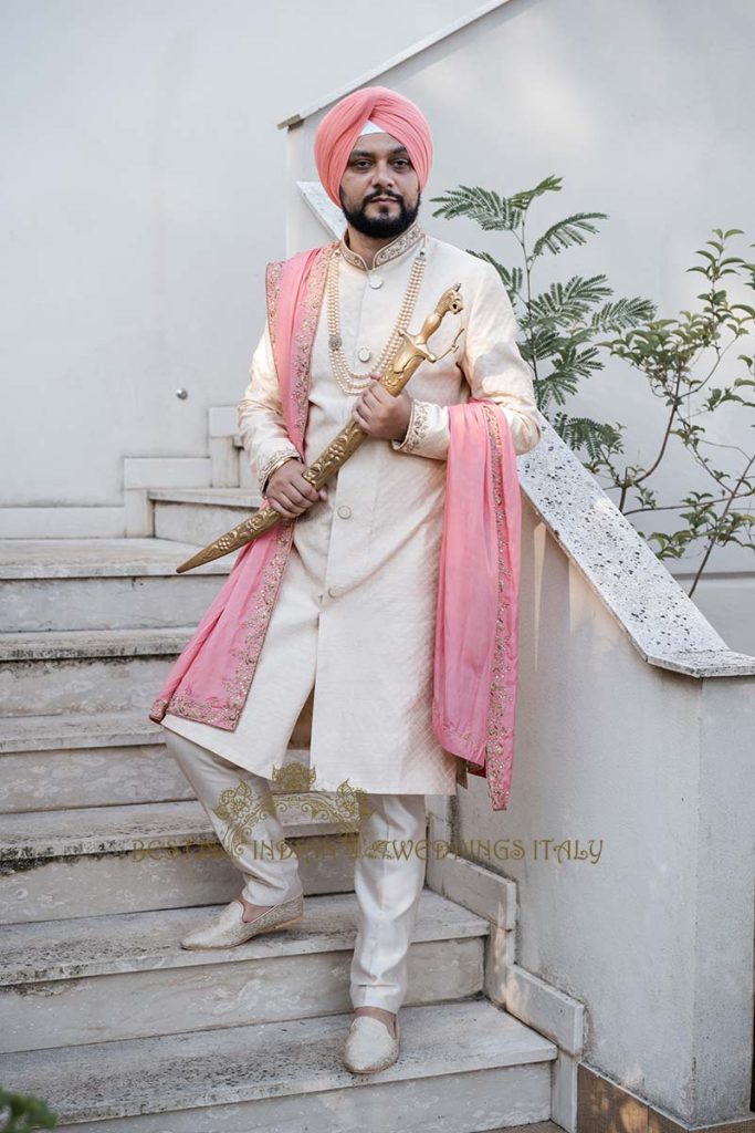 indian groom wedding portrait 683x1024 - Traditional Sikh wedding in a breathtaking seaview Villa in Italy