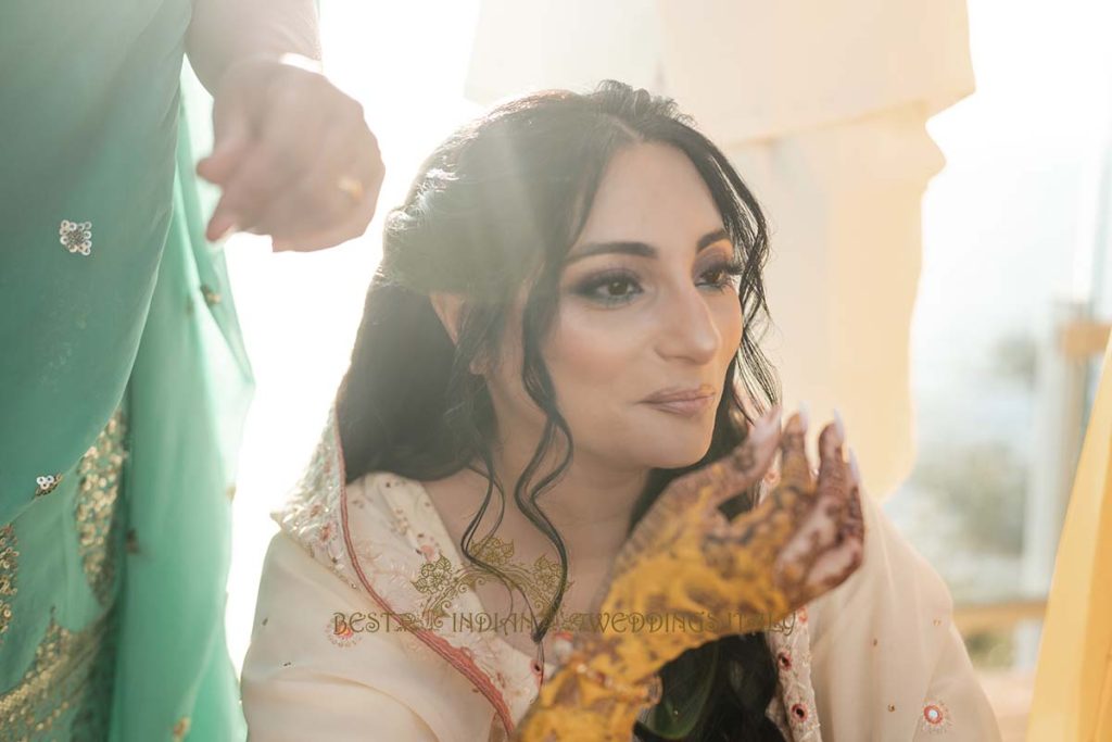 maiyan turmeric indian bride 1024x683 - Sikh pre-wedding event with the backdrop of the crystalline sea