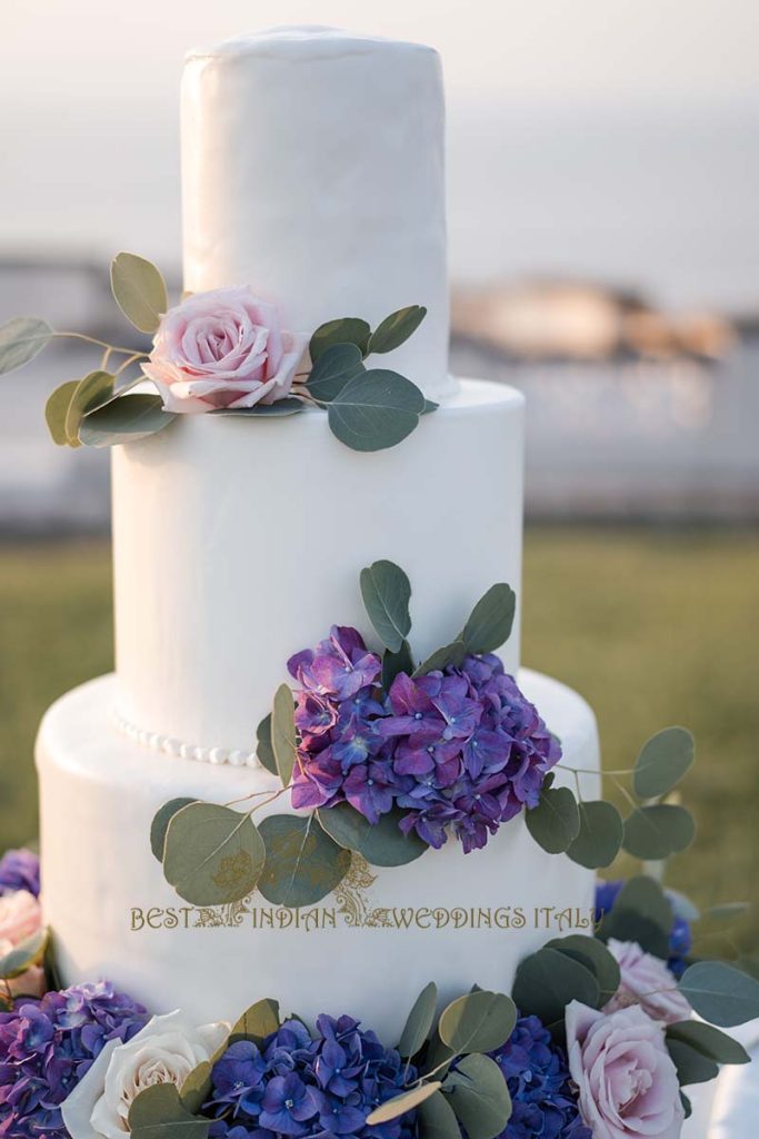 purple wedding cake italy 683x1024 - Traditional Sikh wedding in a breathtaking seaview Villa in Italy