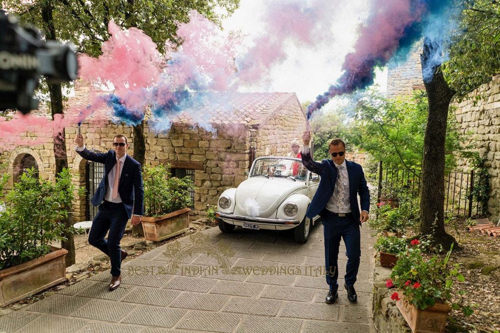 baraat indian wedding italy flares 1024x683 - Romantic Hindu Wedding in an Italian Castle: A Serene Union in Umbria