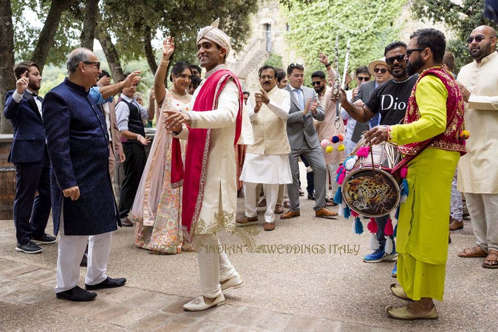 indian groom baraat italy 1024x683 - Romantic Hindu Wedding in an Italian Castle: A Serene Union in Umbria