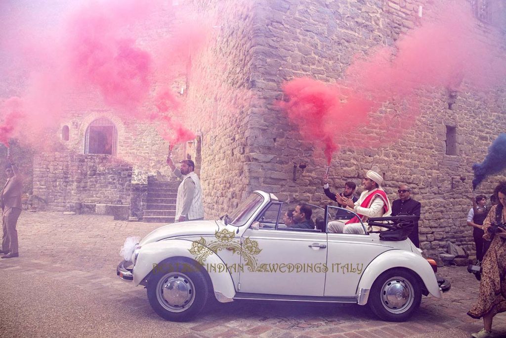 italian vintage car indian wedding 1024x683 - Romantic Hindu Wedding in an Italian Castle: A Serene Union in Umbria