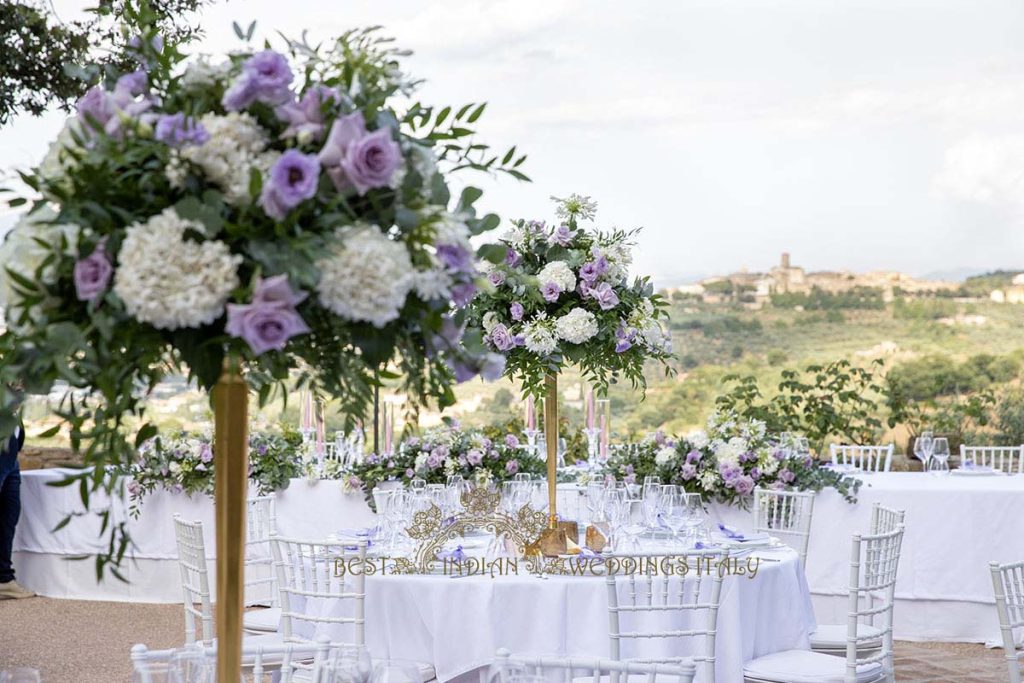 liliac flowers wedding centerpieces italy 1024x683 - Romantic Hindu Wedding in an Italian Castle: A Serene Union in Umbria