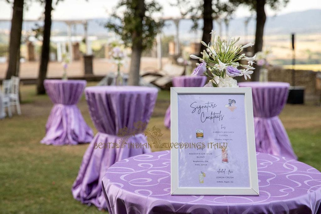 purple wedding decor details 1024x683 - Romantic Hindu Wedding in an Italian Castle: A Serene Union in Umbria