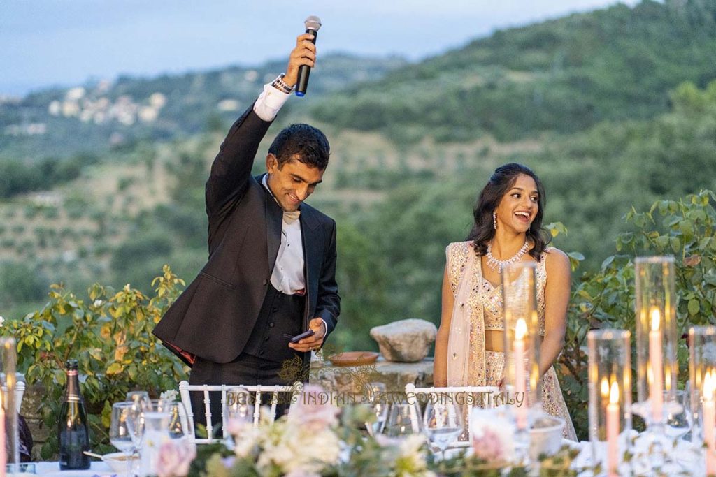 wedding toast indian couple italy 1024x683 - Romantic Hindu Wedding in an Italian Castle: A Serene Union in Umbria