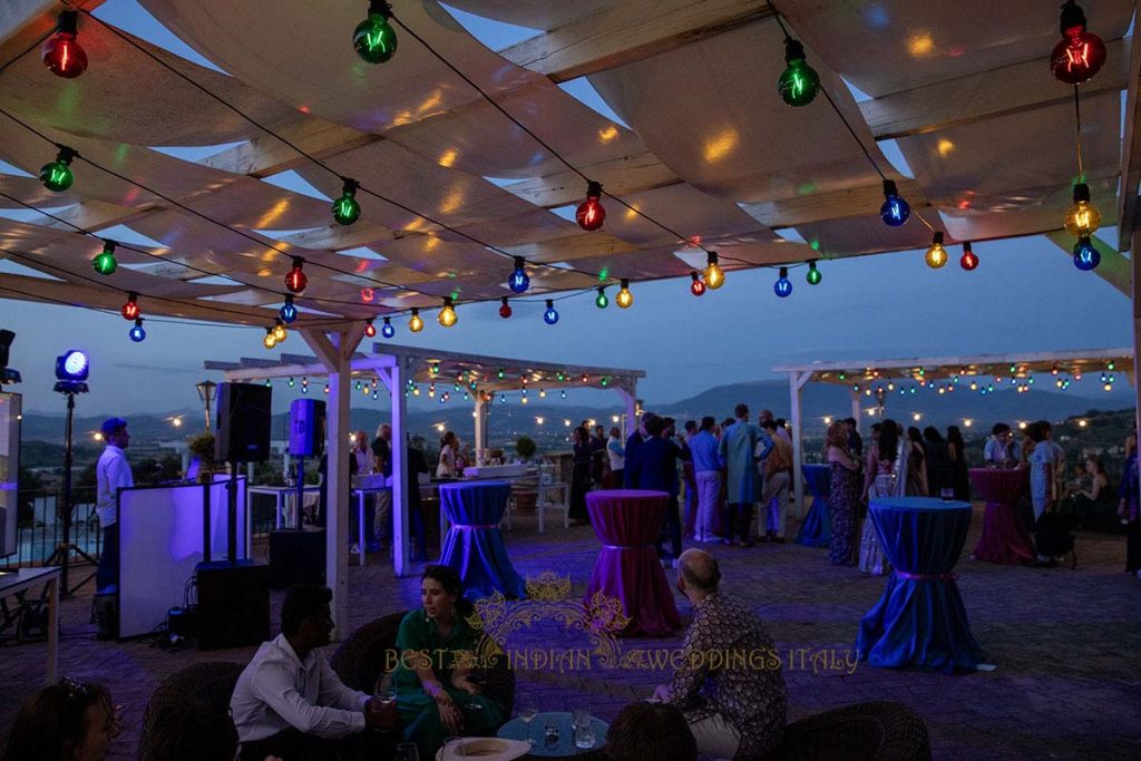 colorful lights sangeet party setup 1024x683 - Relaxing Indian pre-wedding events in the heart of Italy